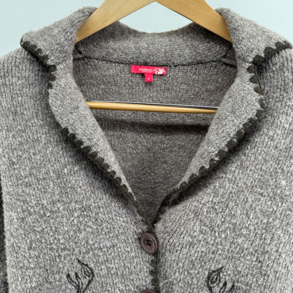 Fabiola Italy Brown Wool Blend Embroidered Button Front Cardigan Jacket‎ - Picture 4 of 10